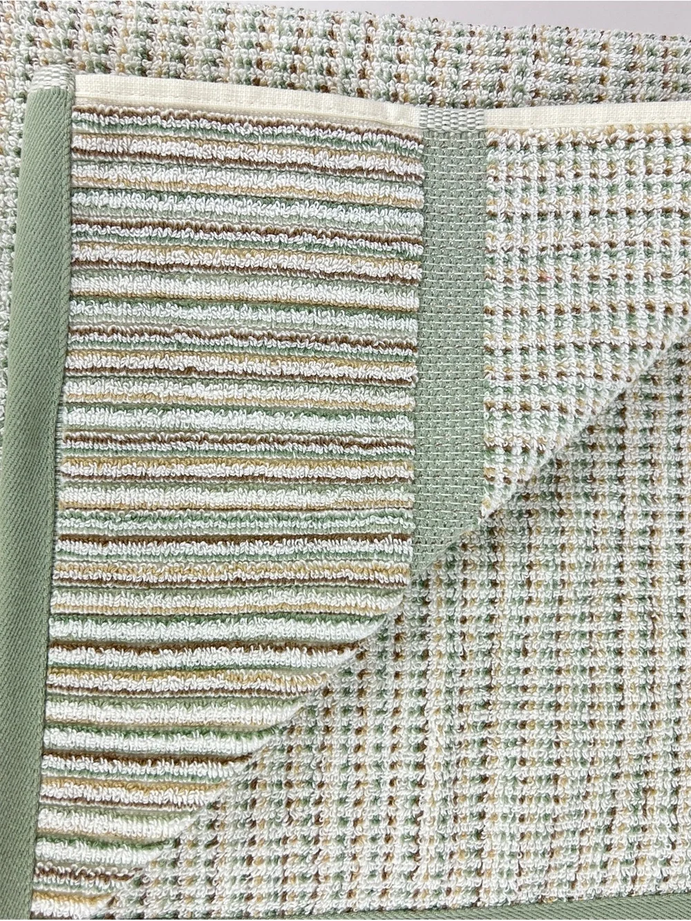 Soho Living Bath Towel Set Sage Cream Tan Striped Soft 100% Cotton 8 Pc NEW